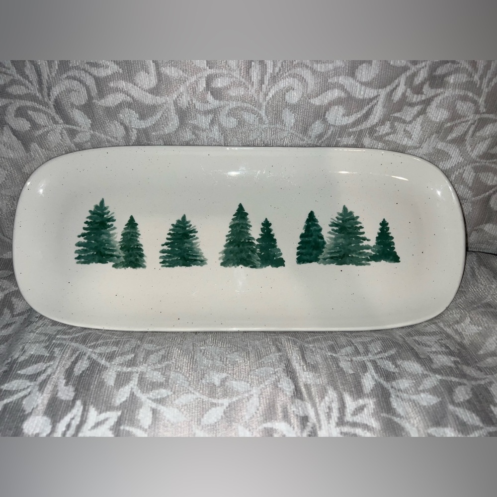 Rectangular Platter with Green Tree Design
